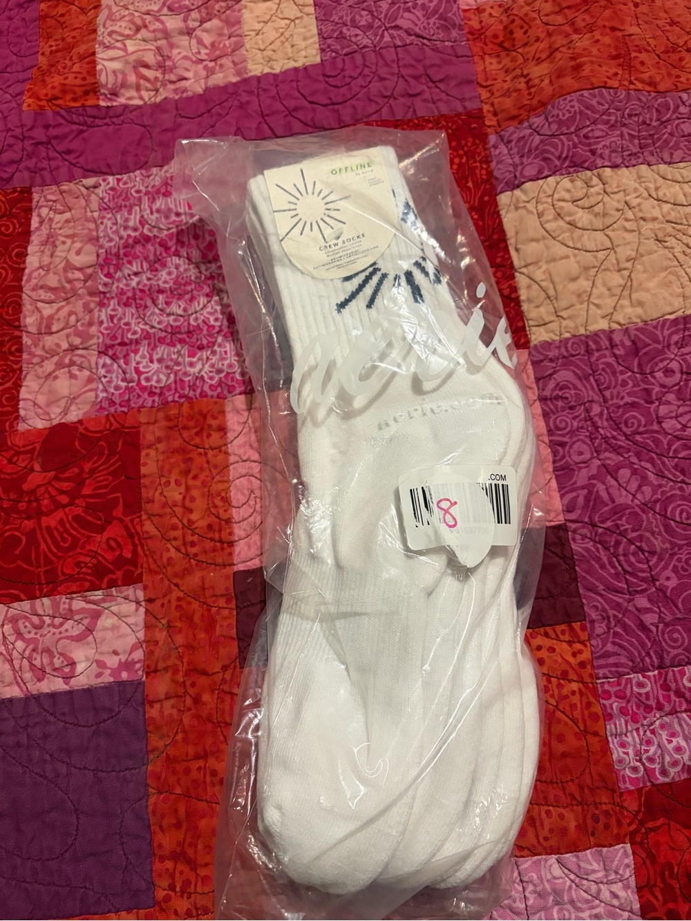 aerie White Crew Socks with Navy Detail